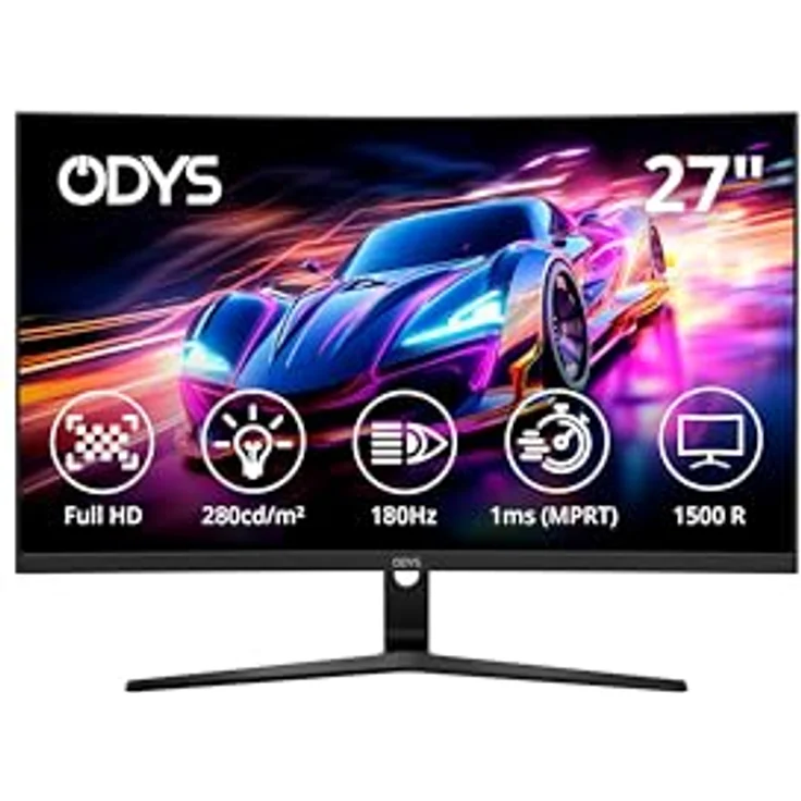 Odys XP27-F-180-27 Zoll Curved Office & Gaming Monitor, Full-HD, 180 Hz, 1 ms Reaktionszeit, FreeSync, Schwarz – Bild 1