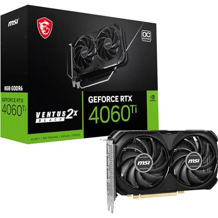 MSI GeForce RTX 4060 Ti Ventus 2X Black 8G OC Grafikkarte -NVIDIA RTX 4060 Ti, 8 GB GDDR6 Speicher, 18Gbps, PCIe 4.0, DLSS3 – Bild 1
