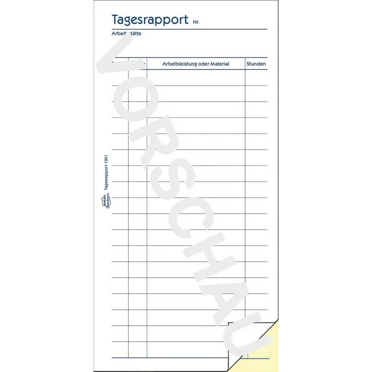 Avery Zweckform Formularblock Tagesrapport 10,5 x 20 cm, 2 x 50 Blatt, beschriftbar, mit Abheftlochung und Mikroperforation, gelbe Durchschläge