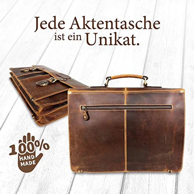 Corno d´Oro Premium Laptoptasche Echt Leder 15.6 Zoll Braun – Handgefertigte Umhängetasche für Herren & Damen, Business Organizer, MacBook & Laptop Tasche – Bild 5