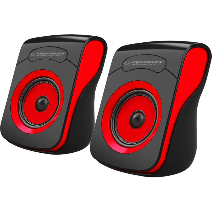 Esperanza Flamenco 2.0 USB Lautsprecher, Schwarz-Rot, klarer Klang, Kopfhörerausgang, kompakte Bauweise
