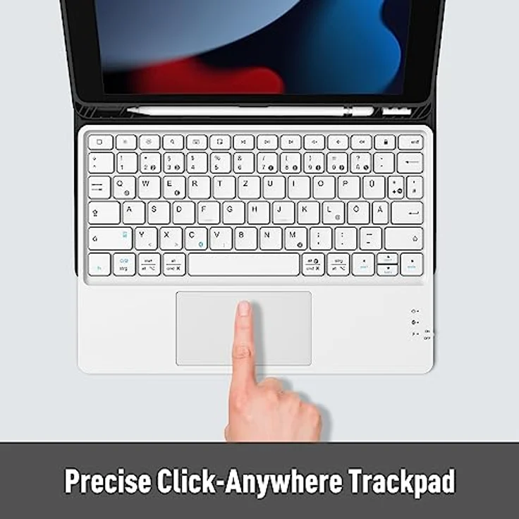 FINTIE Kabellose Bluetooth Tastatur mit Touchpad, Deutsche Layout, kompatibel mit iPad und Android-Tablets, Weiß – Bild 3