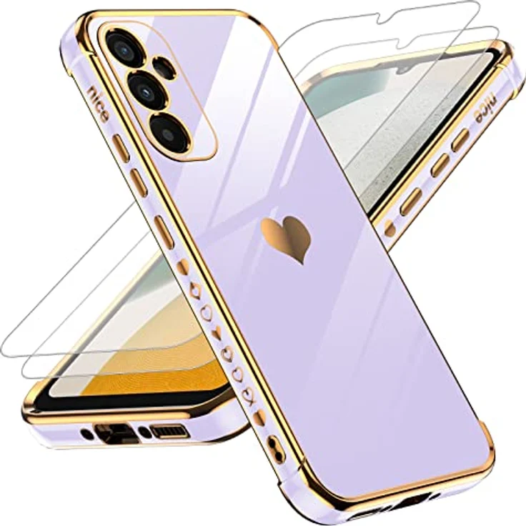 LeYi Handyhülle für Samsung Galaxy A34 5G, Stoßfest mit 2 Schutzfolien, Cute Herz Muster in Lila, TPU Silikon, Kameraschutz und kratzfest – Bild 1