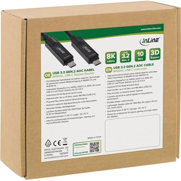 InLine USB 3.2 Gen.2 AOC Kabel, 7.50 m, 10 Gbit/s, unterstützt 8K@60 Hz und Power Delivery, robustes Design – Bild 3