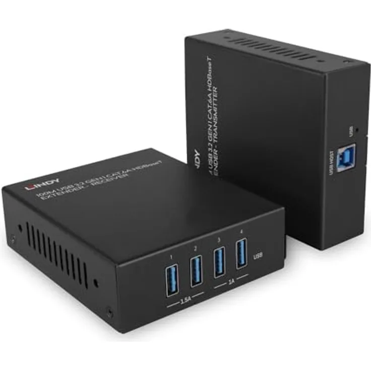 Lindy 100m USB 3.2 Gen 1 Cat.6A HDBaseT Extender, KVM Switch mit Power over Cable, Schwarz