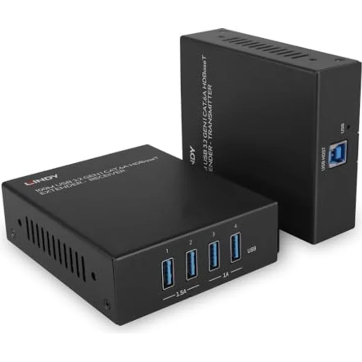 Lindy 100m USB 3.2 Gen 1 Cat.6A HDBaseT Extender, KVM Switch mit Power over Cable, Schwarz – Bild 1