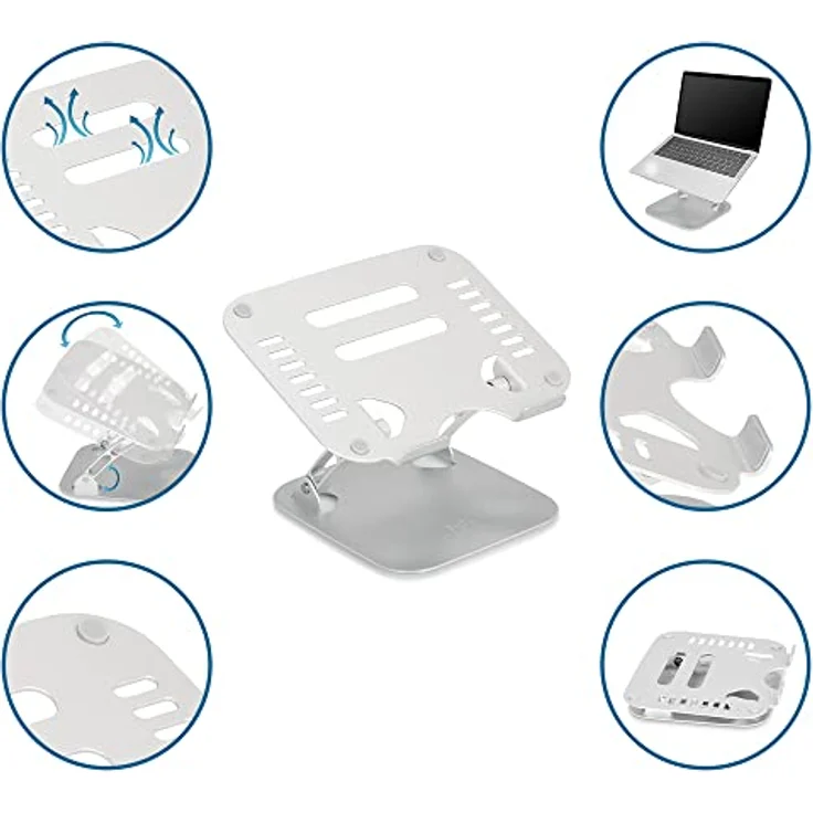 hjh OFFICE Laptop Ständer Laptop Stand 10-17,3 Zoll Alu Notebook Halter, Höhe & Winkel verstellbar, ergonomisch, Silber – Bild 3