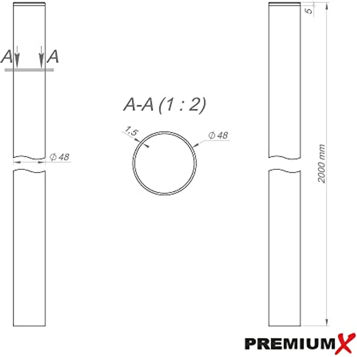 Premium X Antennenmast 2m Ø 48mm Stahl SAT Mast Satellitenmast Mastrohr Stangenrohr Halterung für Satelliten-Schüssel – Bild 4