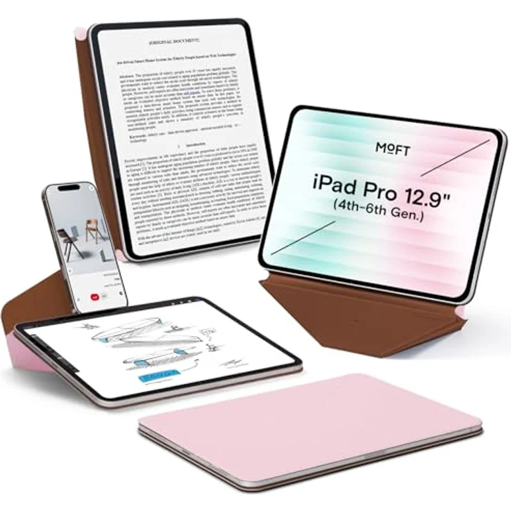 MOFT Dynamic Folio Hülle für 12,9" iPad Pro (4.5.6. Gen 2020/2021/2022), Schlanke Magnetische Hülle mit über 20 Winkeln und Auto Wake/Sleep-Funktion - Light Pink – Bild 1