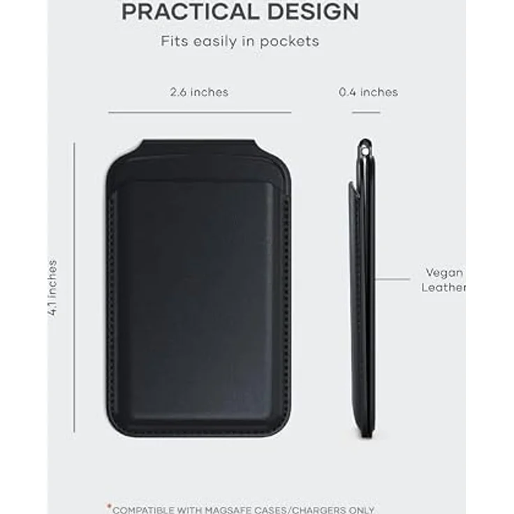 SATECHI Magsafe Wallet und Double Flap Stand, iPhone Wallet mit 4 Kartenfächern, NFC Pass Through, Vegan Leder, Schwarz – Bild 3