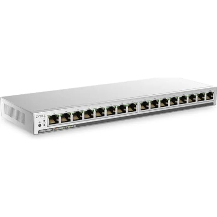 Zyxel GS1100-16EP, 16-Port Unmanaged+ Gigabit Switch mit PoE+ und 135 W Budget, lüfterloses Design – Bild 1