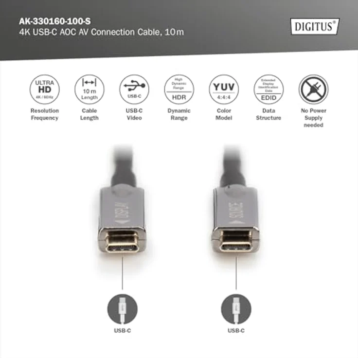 Digitus USB C - USB C AOC Kabel, 10 m, USB 3.2 Gen 1, UHD 4K/60Hz, verlustfreie Übertragung, ideal für Heim- und Konferenzräume – Bild 2