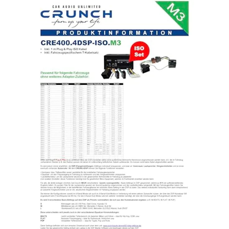 Crunch CRE400.4DSP-ISO.M3, 4-Kanal DSP-Verstärker mit 6-Kanal Full HD Signalprozessor und 400 Watt Leistung für BMW und Mini – Bild 3