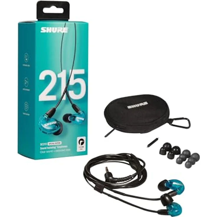Shure SE215SPE-EFS Professional Over the Ear Earphones, Sound Isolating with Single Dynamic MicroDriver, Clear Sound + Deep Bass, 3.5mm Cable - Blue – Bild 3
