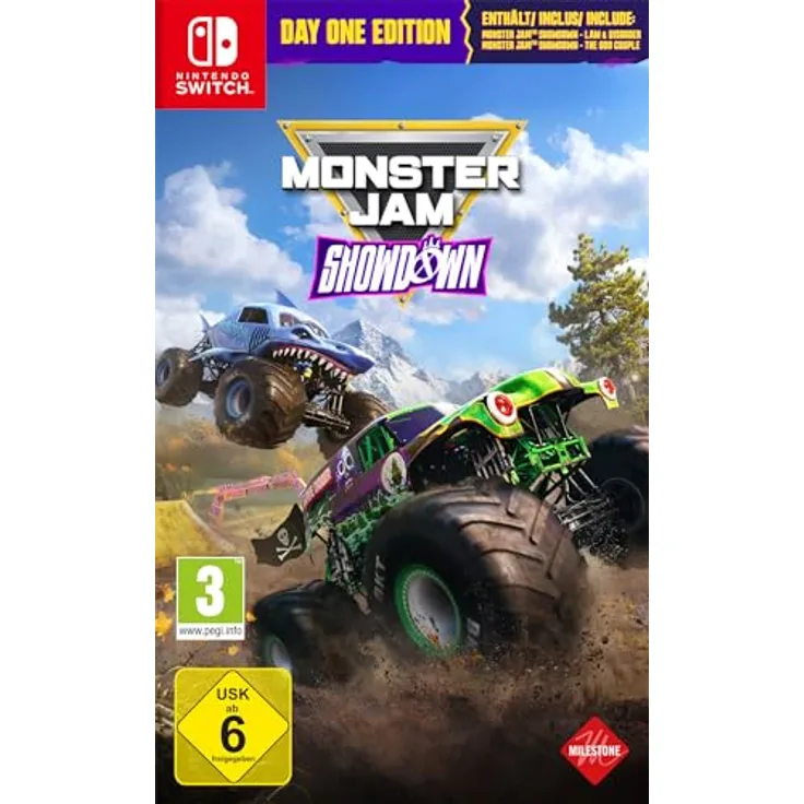 MILESTONE Monster Jam Showdown Day One Edition (Nintendo Switch), Rennspiel mit 1500 PS und 140 einzigartigen Truck-Versionen, inklusive "Law & Disorder Pack" und "The Odd Couple Pack" DLC