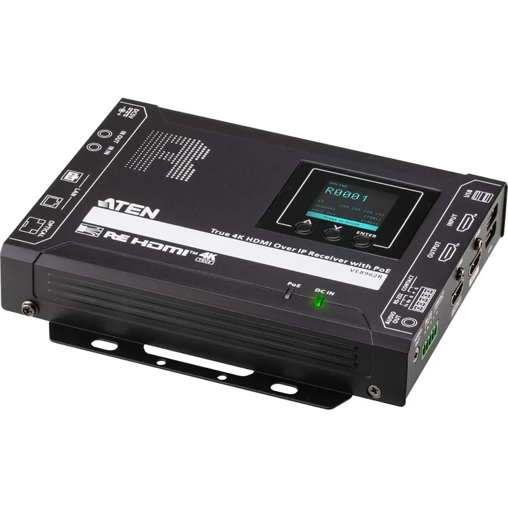 Aten VE8962R True 4K HDMI over IP Receiver mit PoE, KVM Switch, Schwarz - UHD-Video-Extender mit Redundanzunterstützung, 4096 x 2160 bei 60 Hz, integrierte Skalierung