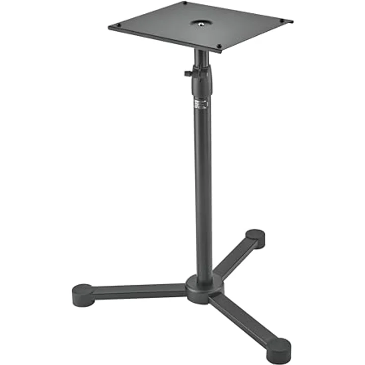 K&M 26722 Monitorstativ, höhenverstellbar, aus Stahl, Dreifuß, Ablage 28 x 32 cm, für Nahfeldmonitore bis 35 kg, schwarz – Bild 1