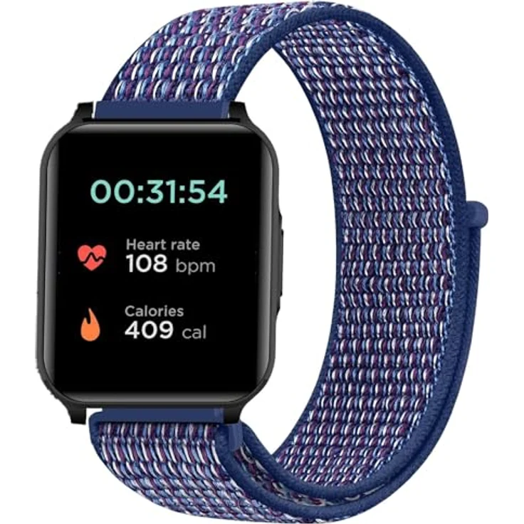 GIOPUEY Nylon Armband für Motorola Moto Watch 70, 20mm Sport Loop, geflochtenes, atmungsaktives Uhrenarmband in Blau für Damen und Herren – Bild 1