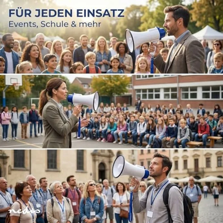 Nedis - Megafon - 25 W - 1500 m Reichweite - 130 dB - Abnehmbares Mikrofon - Enthaltenen Tragegurt - 8X D-LR20 Batterien - Weiß-Blau – Bild 8