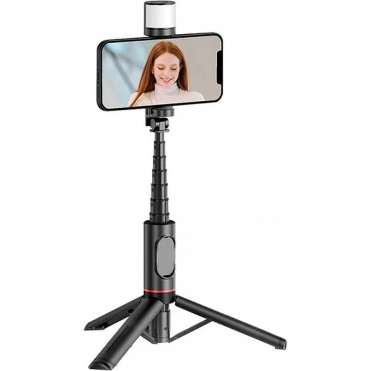 Wiwu Wi-SE003 Selfie Stick mit Stativfunktion und LED-Licht, 360° Fülllicht, Bluetooth-Selbstauslöser, Aluminiumlegierung, modern design