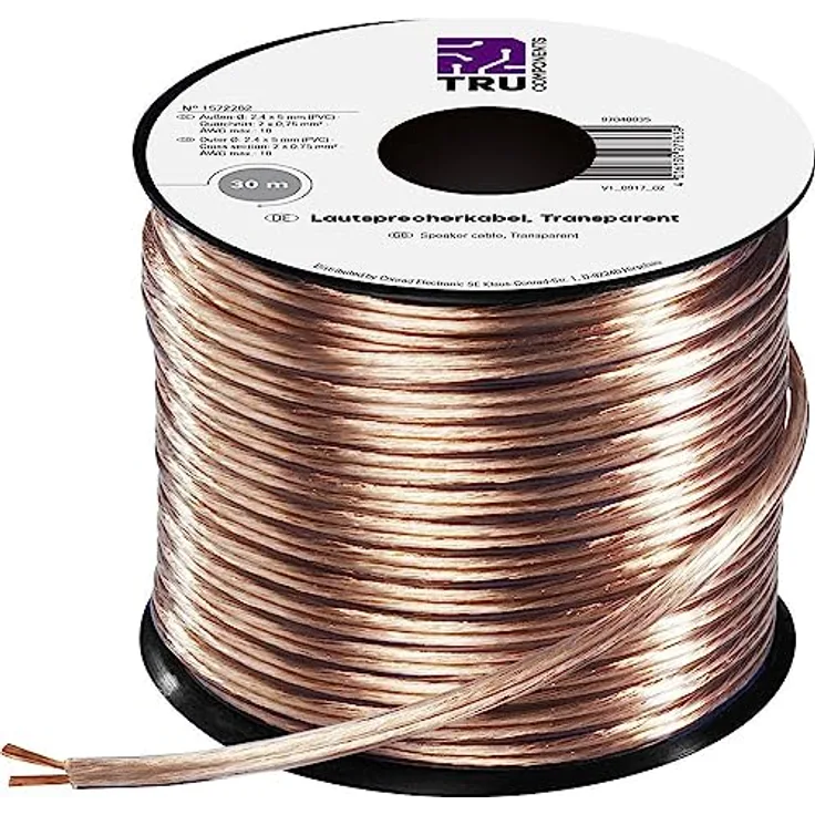 TRU Components 1572262 Lautsprecherkabel 2 x 0.75mm² Transparent 30m