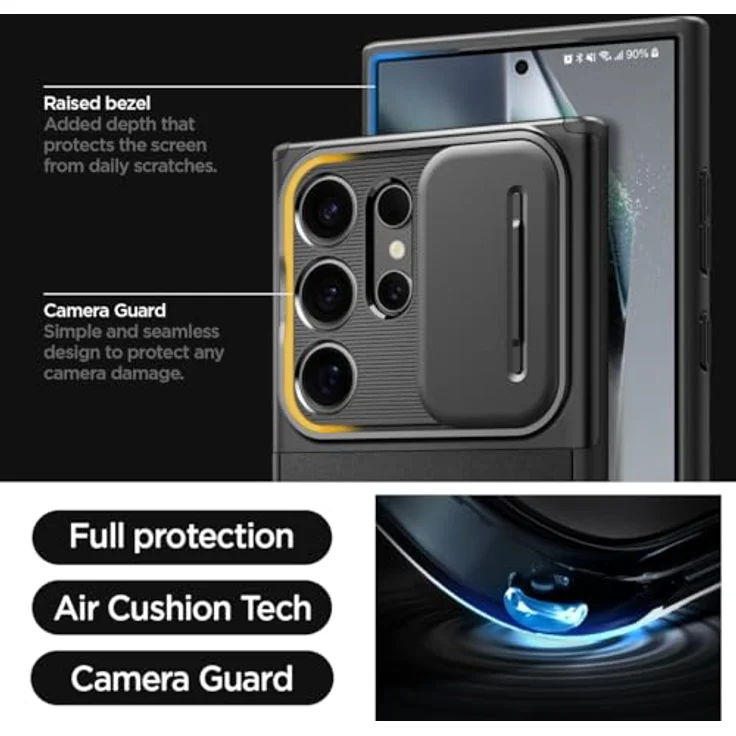 Spigen Optik Armor Hülle Kompatibel mit Samsung Galaxy S24 Ultra -Schwarz, Doppelschichtige Schutzhülle mit Snap Lens Protection Technologie – Bild 5