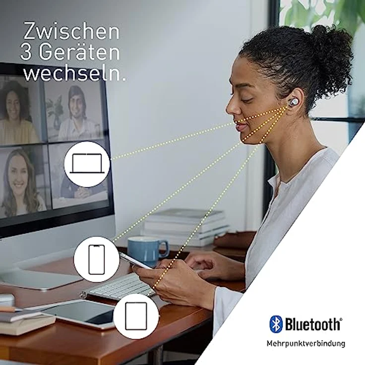 Technics EAH-AZ40M2ES kabellose Ohrhörer mit Noise Cancelling, Multipoint Bluetooth, bequemer In-Ear-Kopfhörer mit integriertem Mikrofon, anpassbare Passform, bis zu 5,5 Stunden Wiedergabe, Silber – Bild 2