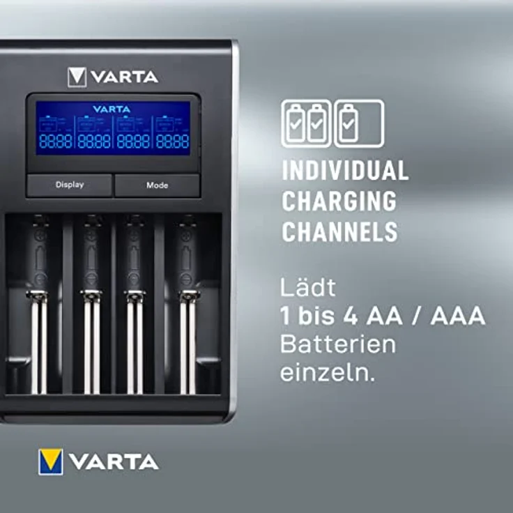 Varta LCD Dual Tech Ladegerät (geeignet für Ni-MH AA-AAA, Li-Ion 18650, 18490, 18350, 17670, 17500, RCR123A - 17335 - 16340, 14500, 10440, per USB ladbare Geräte, Einzelschachtladung) – Bild 10