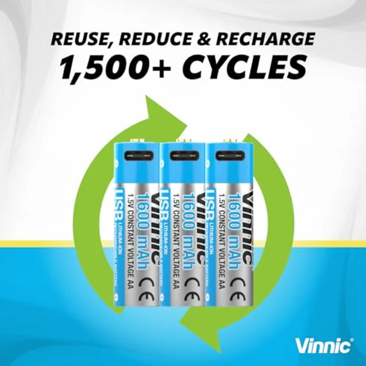 VINNIC Vinnic Wiederaufladbare AA Akku mit USB Type-C, 1600 mAh, 4er Pack, Blau/Silber – Bild 7