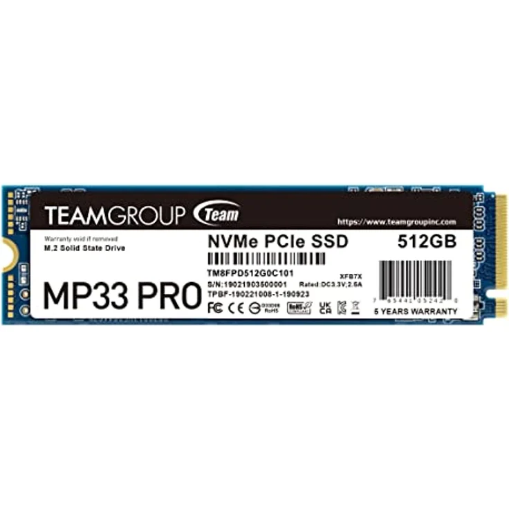 TEAMGROUP MP33 PRO 512 GB M.2 PCIe 2280 NVMe 1.3 interne SSD, bis zu 2100 MB/s Gen3x4 Solid State Drive, Terabyte Written TBW>400 TB TM8FPD512G0C101 – Bild 1