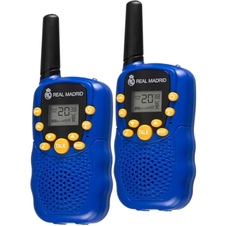 Real Madrid Walkie-Talkies für Kinder, 6 km Reichweite, 8 Kanäle, VOX-Modus, Taschenlampe, Gürtelclip – Bild 2