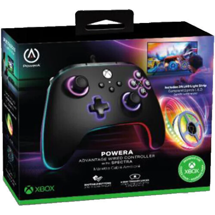PowerA XB Controller Advantage wired Lumectra + LED Strip mit Multizonen-RGB und Extra langem USB-C-Kabel, Xbox lizenziert, für Xbox Series X S, Schwarz