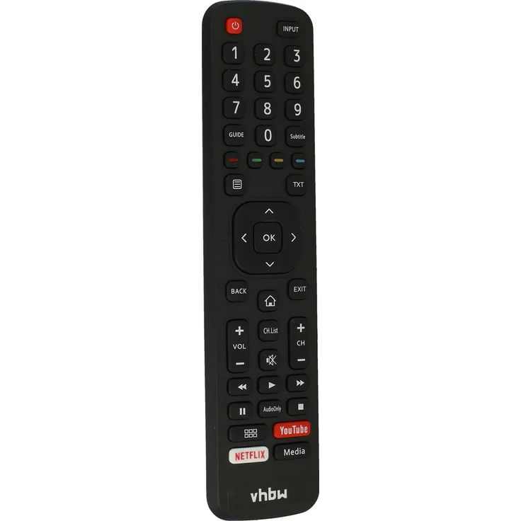 vhbw Fernbedienung für Hisense H43A6100, H43A6120, H39AE5500, H43A5600, H32AE5500, H39A5600, H32A5600 - Ersatzfernbedienung mit Netflix- und YouTube-Button, schwarz