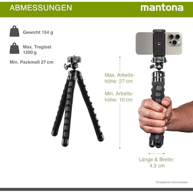 Mantona kaleido Flex leichtes Flex Stativ (mit hochwertigem 360° Kugelkopf, geeignet für Digital und Videokameras, Smartphones und Action Cams) deep grey – Bild 8