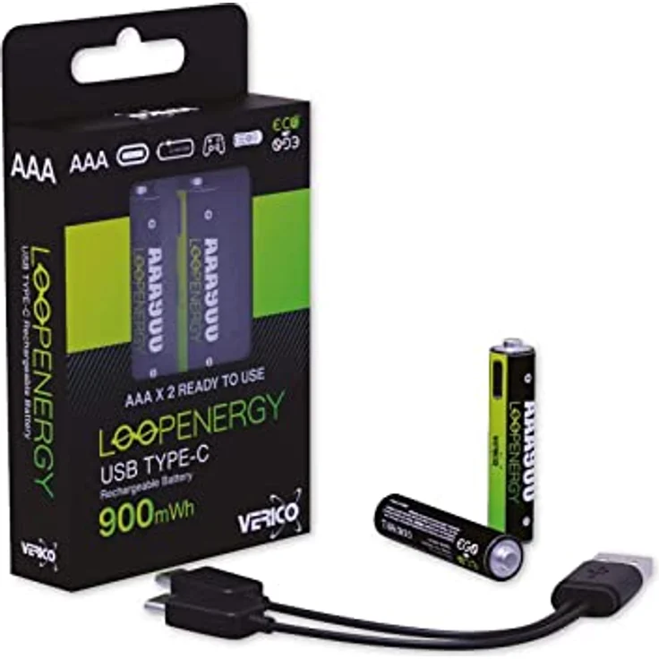 VERICO LoopEnergy Wiederaufladbare USB-C Batterie AAA 1,5V 900mWh (600mAh) Li-Ion, Schnellladung via USB-C Anschluss in ca. 2 Stunden (2X AAA) – Bild 2