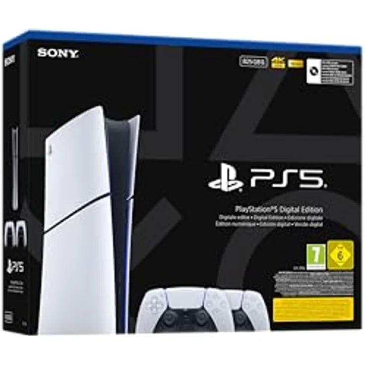 Sony PS5 Konsole SLIM Digital E-Chassis, 825 GB, inklusive 2 DualSense Wireless-Controller, Schwarz