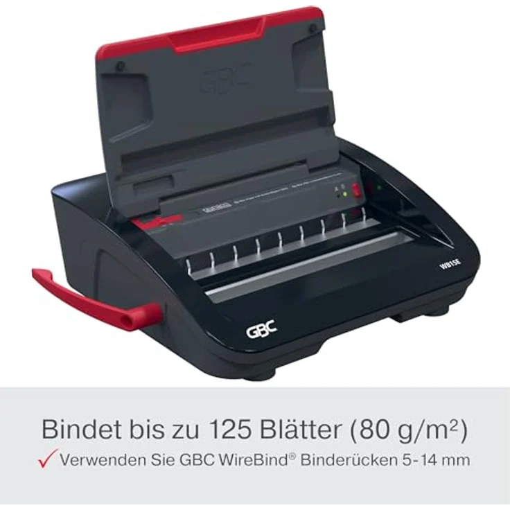 GBC WireBind WB15E, Elektrisches Bindegerät mit Bindekapazität für 125 Blätter A5/A4 und Anti-Stau-LED, Schwarz/Silber – Bild 3