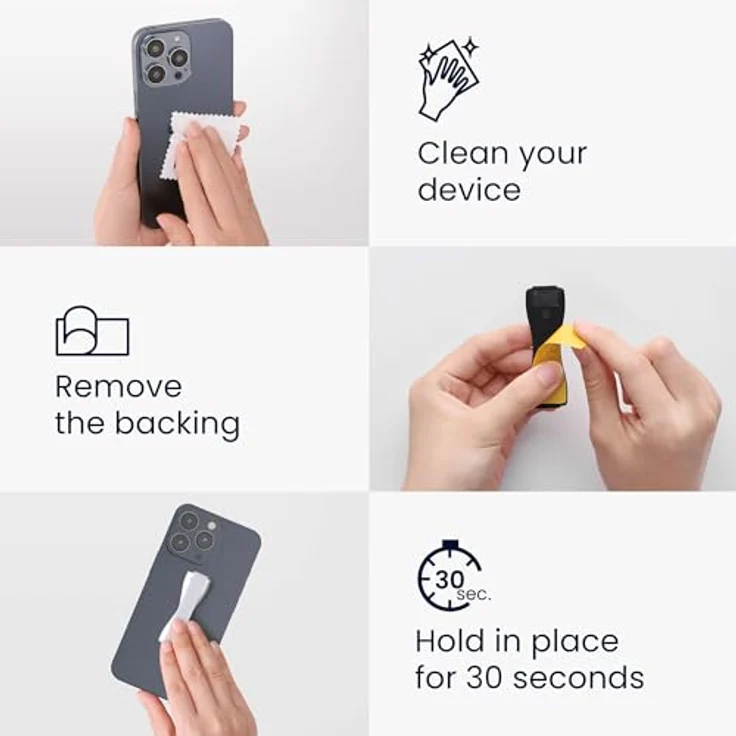 kwmobile Smartphone Fingerhalter 3er Set - Handy Halter Griff Halterung Einhandbedienung - 3x Handyhalter in Schwarz Silber Rosegold – Bild 4