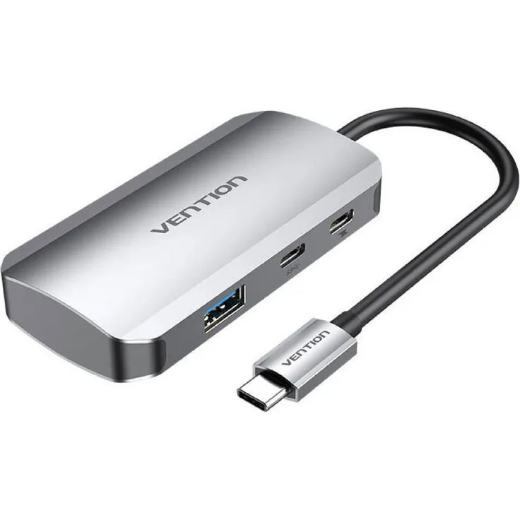 VENTION TNDHB Laptop-Dockingstation USB-C auf USB-C mit 3x USB3.0, PD 100W, 0,15m, Aluminiumoberfläche