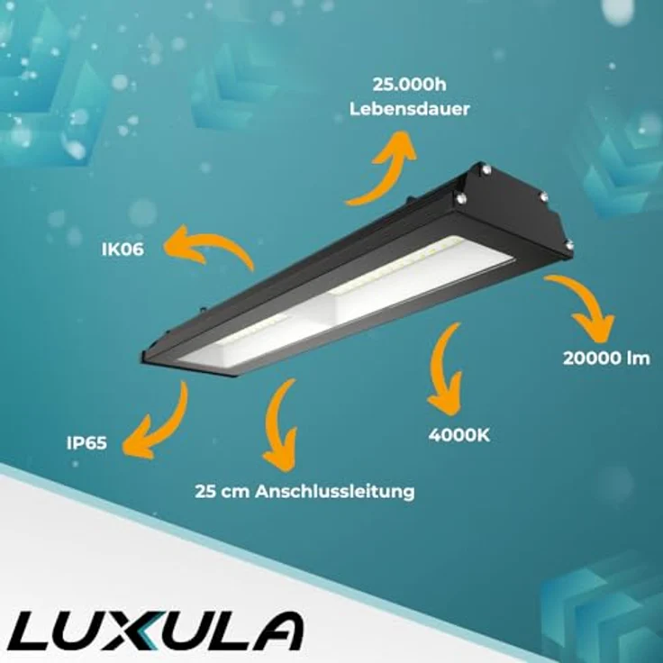 LUXULA Basic LED Hallenstrahler 150W 15000lm 4000K Neutralweiß - IP65 IK06 - lineare Hallenleuchte für High Bay, Werkstatt und Lager – Bild 2