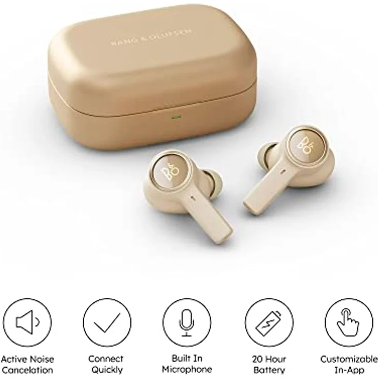 Bang & Olufsen Beoplay EX - Kabelloser Bluetooth Noise Cancelling In-Ear Kopfhörer, 6 Mikrofone, 28 Stdn Akkulaufzeit, Wasserdichte Kopfhörer für Arbeit, Sport, Freizeit + USB-C, Ladebox - Gold Tone – Bild 2