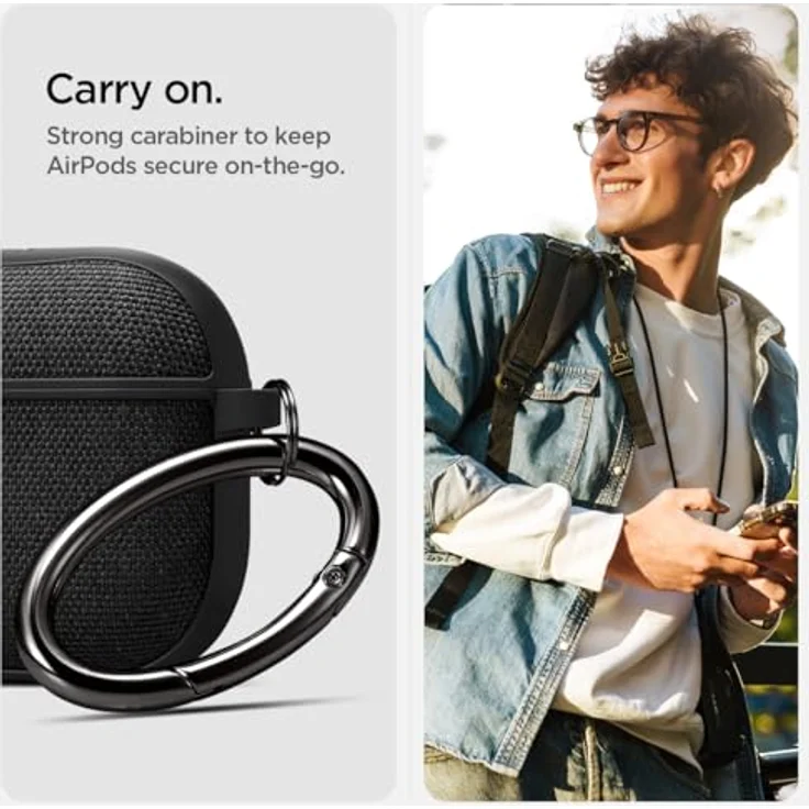 Spigen Urban Fit Hülle Case für AirPods 4 (2024) - Schwarz, hochwertiger Strickstoff, kabelloses Laden, POP Up-Mechanik – Bild 4