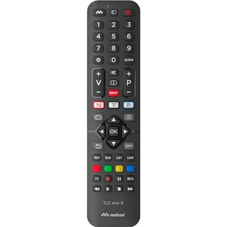 Meliconi TLC Evo.5 Ersatz-Fernbedienung für Thomson-TCL TV, Plug-and-Play mit Zugang zu Netflix, YouTube und Amazon Prime Video
