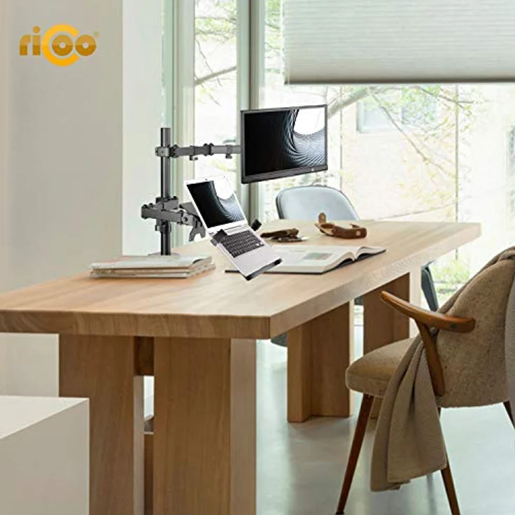 RICOO Monitorhalterung mit Laptop Arm Monitor Halterung Tisch Höhenverstellbar für 13-29 Zoll VESA Tischhalterung TS7111 Monitorarm Bildschirmhalterung Bildschirm Halter Arme für Computermonitore – Bild 4