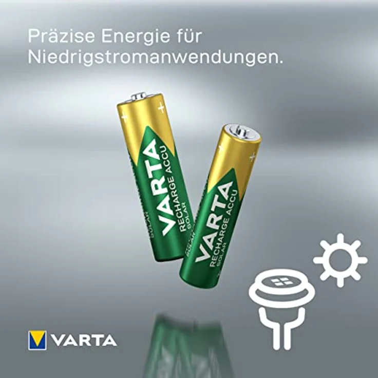 VARTA Recharge Accu Solar AA Mignon Ni-Mh Akku (wiederaufladbar ohne Memory-Effekt, 800mAh) 8er Pack – Bild 5