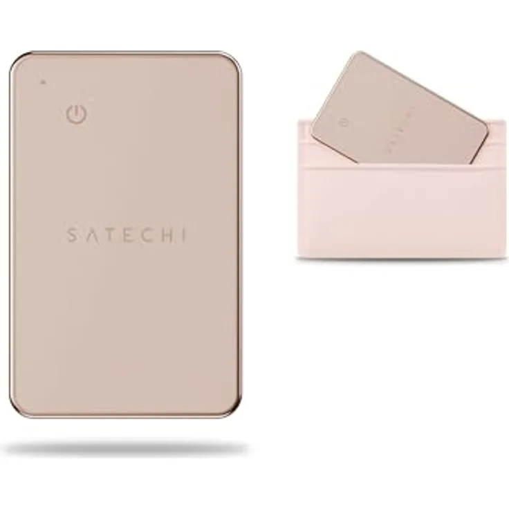 SATECHI FindAll Wallet-Kartenetui mit Find My, Tracker und Trennungsalarm – Wasser- und staubdicht, kabelloses Laden, komp. mit iPhone, iPad & Mac – Desert Rose