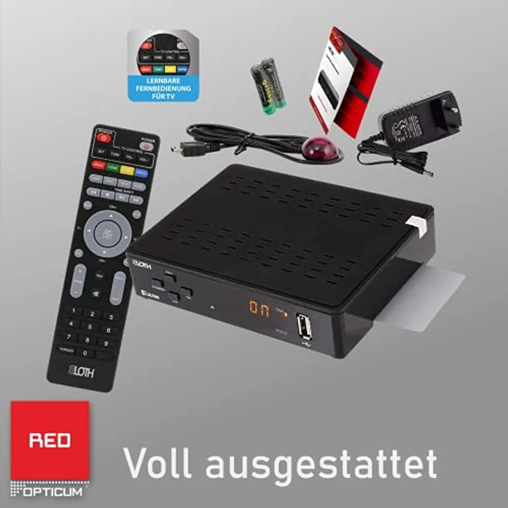 RED OPTICUM Sloth S1 Ultra Sat Receiver mit PVR I Digitaler Satelliten-Receiver HD 1080p - HDMI - LAN - USB - Coaxial Audio I 12V Netzteil ideal für Camping I Receiver für Satellitenschüssel – Bild 2