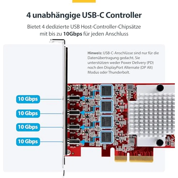 StarTech.com 4-Port USB-C 10Gbps PCIe Karte mit 4 separaten USB 3.2 Controllern, PCI Express 3.0, Standardprofil-Halterung, TAA-kompatibel – Bild 3