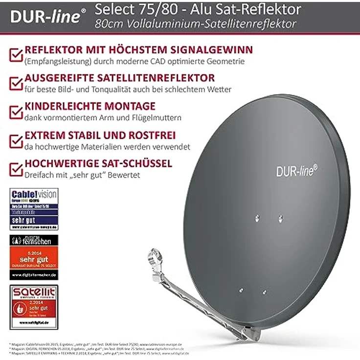 DUR-line Select 75/80cm Anthrazit Satelliten-Schüssel - 3 x Test + Sehr gut + Aluminium Sat-Spiegel – Bild 3