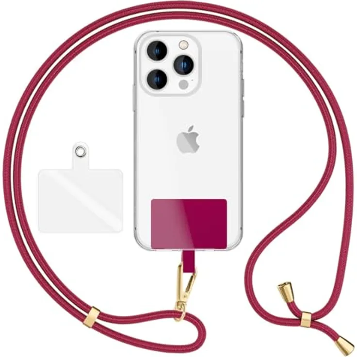 Nalia HoldMe Air Handykette Universal Smartphone, gold, 160cm mit Karabiner und 2 Pads für Full-Cover Hüllen
